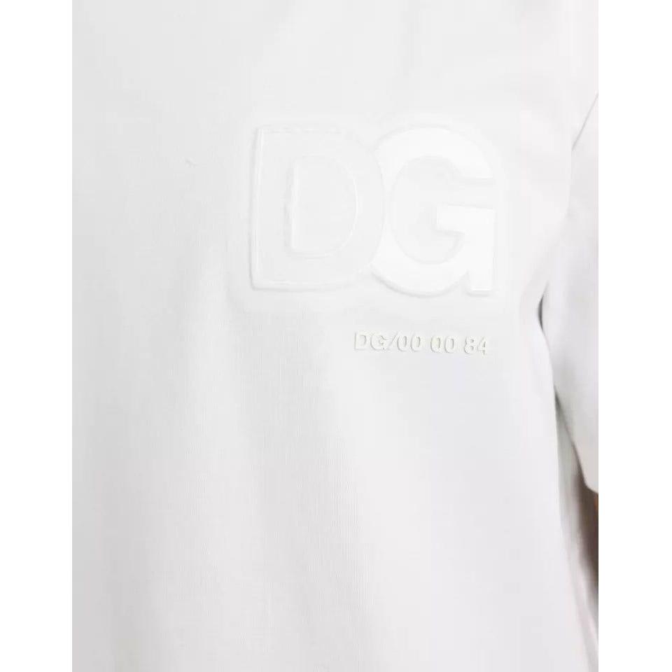 Dolce & Gabbana White Logo Embossed Cotton Crewneck T-shirt Dolce & Gabbana Lavender