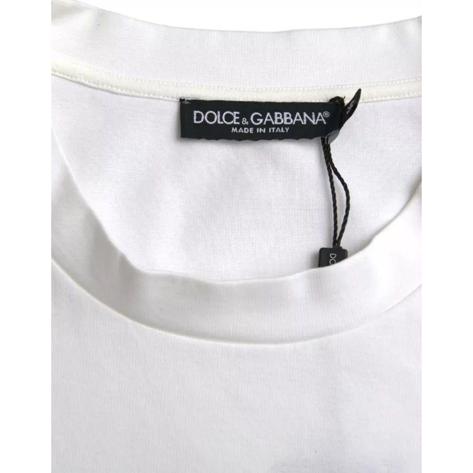 Dolce & Gabbana White Logo Embossed Cotton Crewneck T-shirt Dolce & Gabbana Light Gray