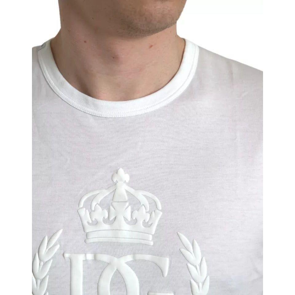 Dolce & Gabbana White Logo Embossed Crew Neck Short Sleeves T-shirt Dolce & Gabbana Light Gray