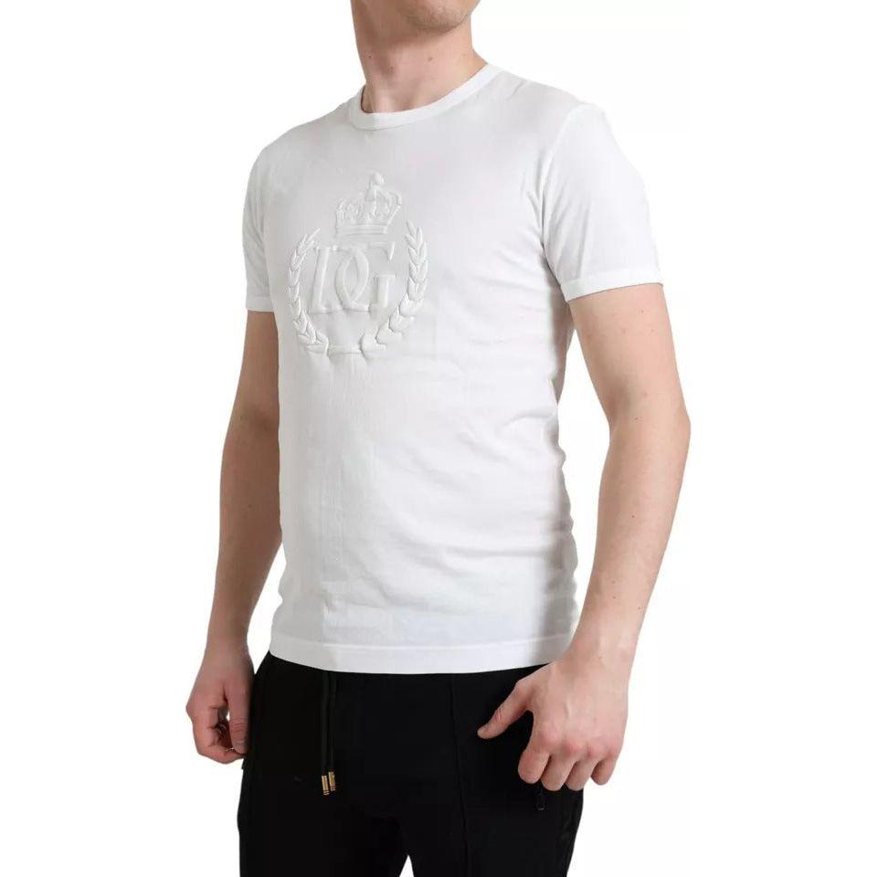 Dolce & Gabbana White Logo Embossed Crew Neck Short Sleeves T-shirt Dolce & Gabbana Light Gray