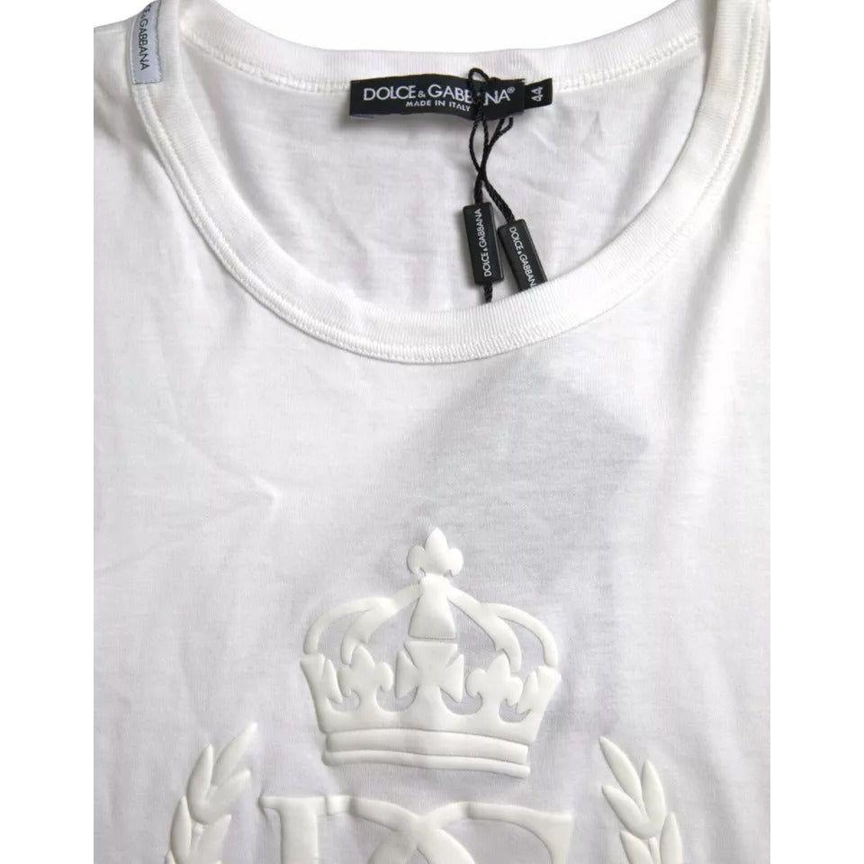 Dolce & Gabbana White Logo Embossed Crew Neck Short Sleeves T-shirt Dolce & Gabbana Light Gray
