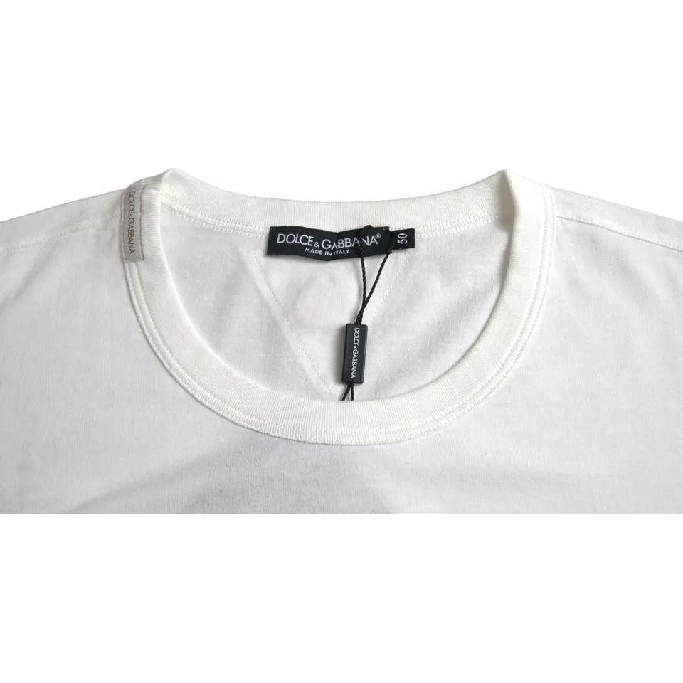 Dolce & Gabbana White Logo Floral Cotton Crew Neck T-shirt Dolce & Gabbana Light Gray
