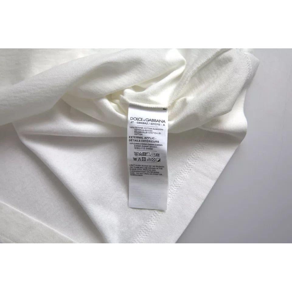 Dolce & Gabbana White Logo Floral Cotton Crew Neck T-shirt Dolce & Gabbana Gray