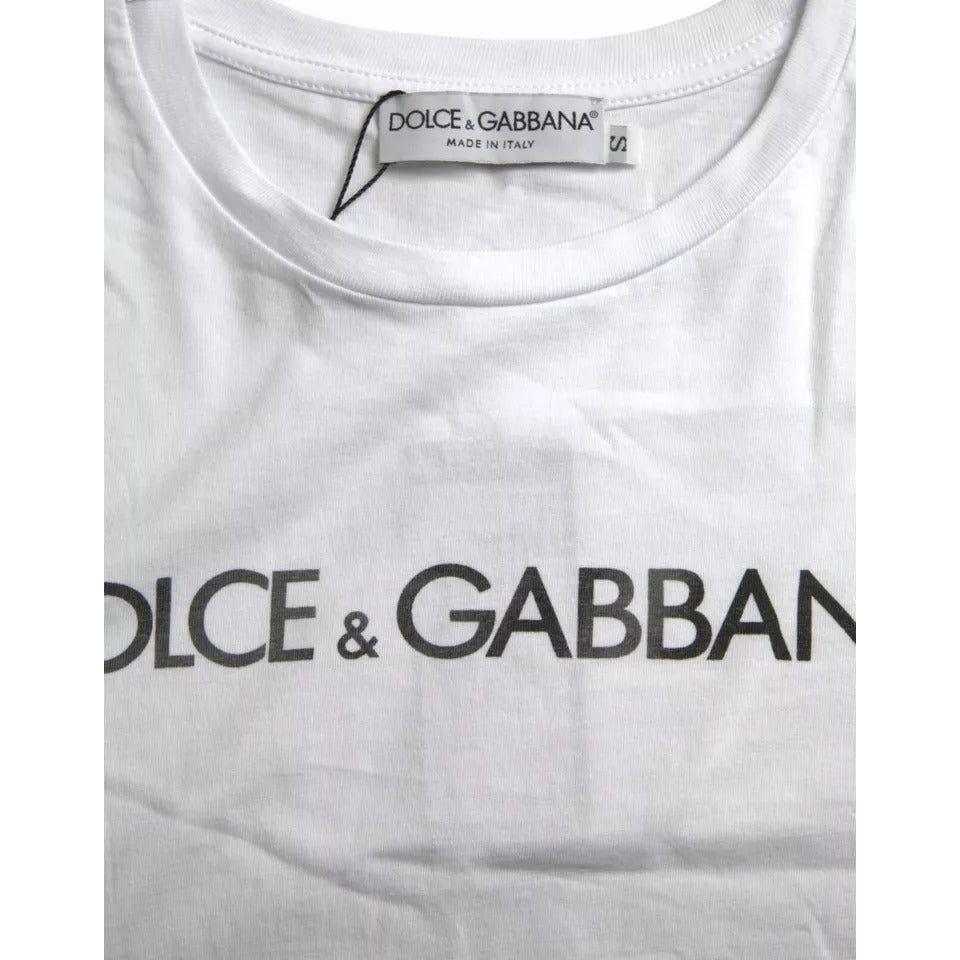 Dolce & Gabbana White Logo Print Cotton Crew Neck Mens Top T-shirt Dolce & Gabbana Light Gray