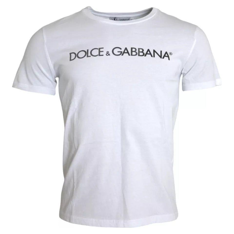 Dolce & Gabbana White Logo Print Cotton Crew Neck Mens Top T-shirt Dolce & Gabbana Light Gray
