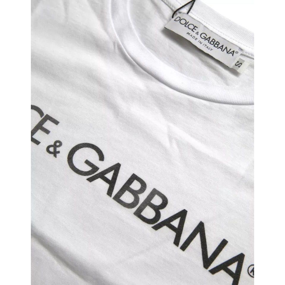 Dolce & Gabbana White Logo Print Cotton Crew Neck Mens Top T-shirt Dolce & Gabbana Light Gray