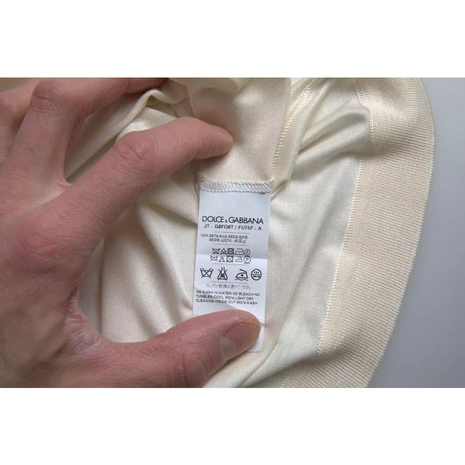 Dolce & Gabbana White Short Button Closure Silk Top T-shirt Dolce & Gabbana Rosy Brown