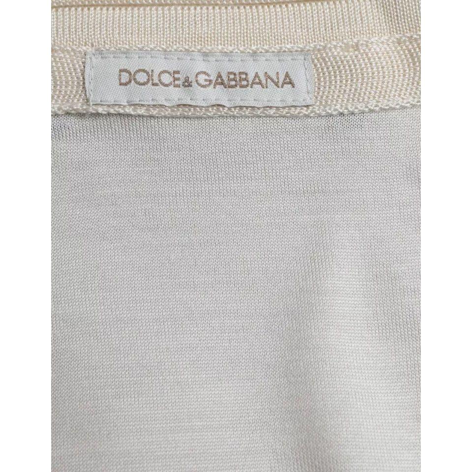 Dolce & Gabbana White Short Button Closure Silk Top T-shirt Dolce & Gabbana Gray