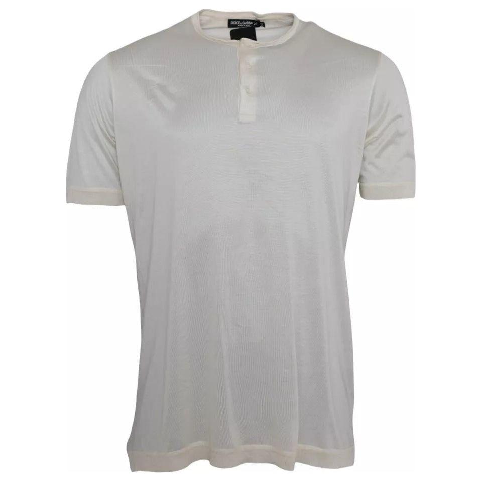Dolce & Gabbana White Short Button Closure Silk Top T-shirt Dolce & Gabbana Dark Gray