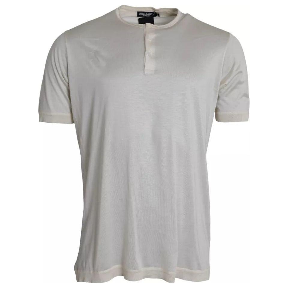 Dolce & Gabbana White Short Button Closure Silk Top T-shirt Dolce & Gabbana Dark Gray