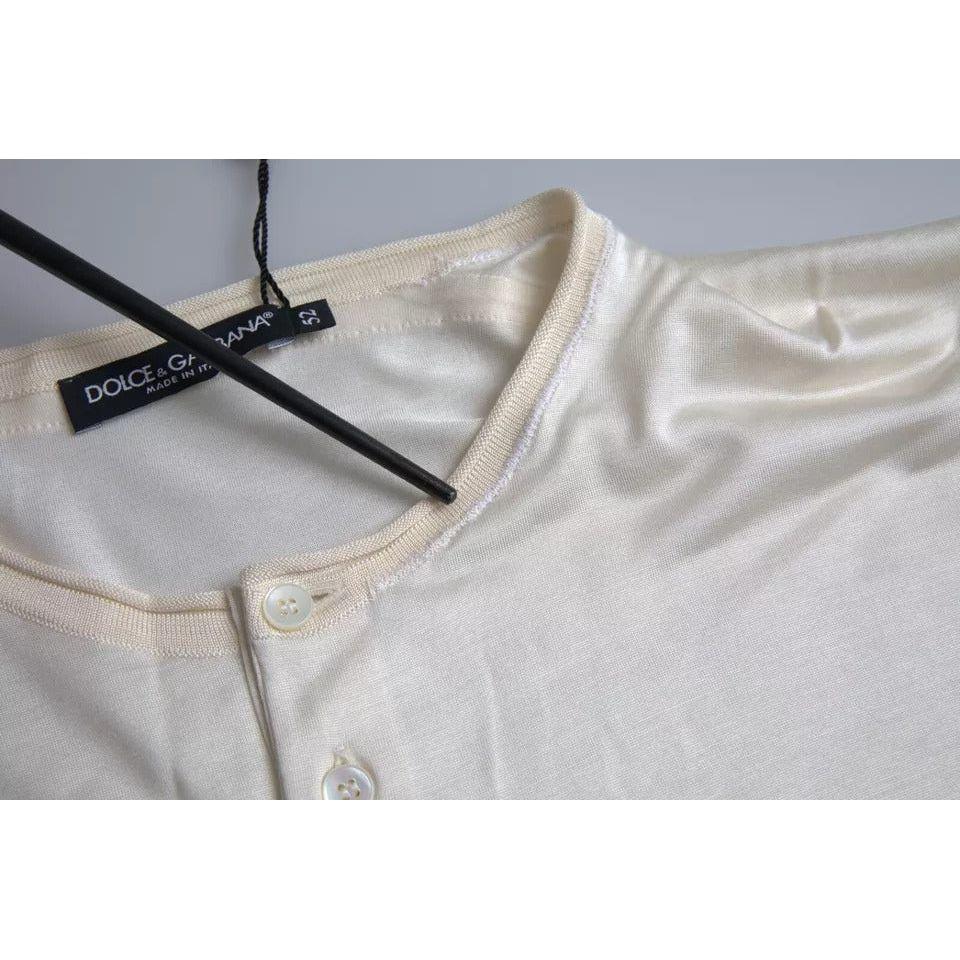 Dolce & Gabbana White Short Button Closure Silk Top T-shirt Dolce & Gabbana Gray