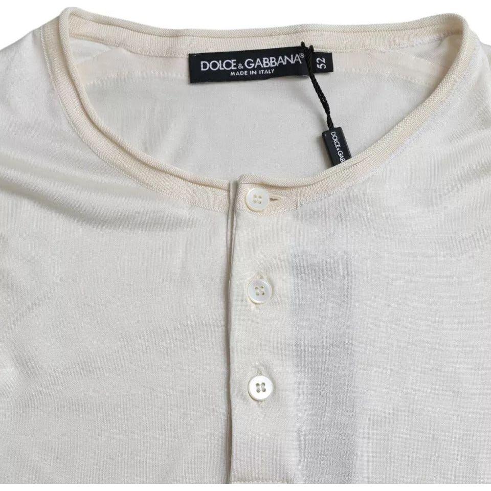 Dolce & Gabbana White Short Button Closure Silk Top T-shirt Dolce & Gabbana Light Gray