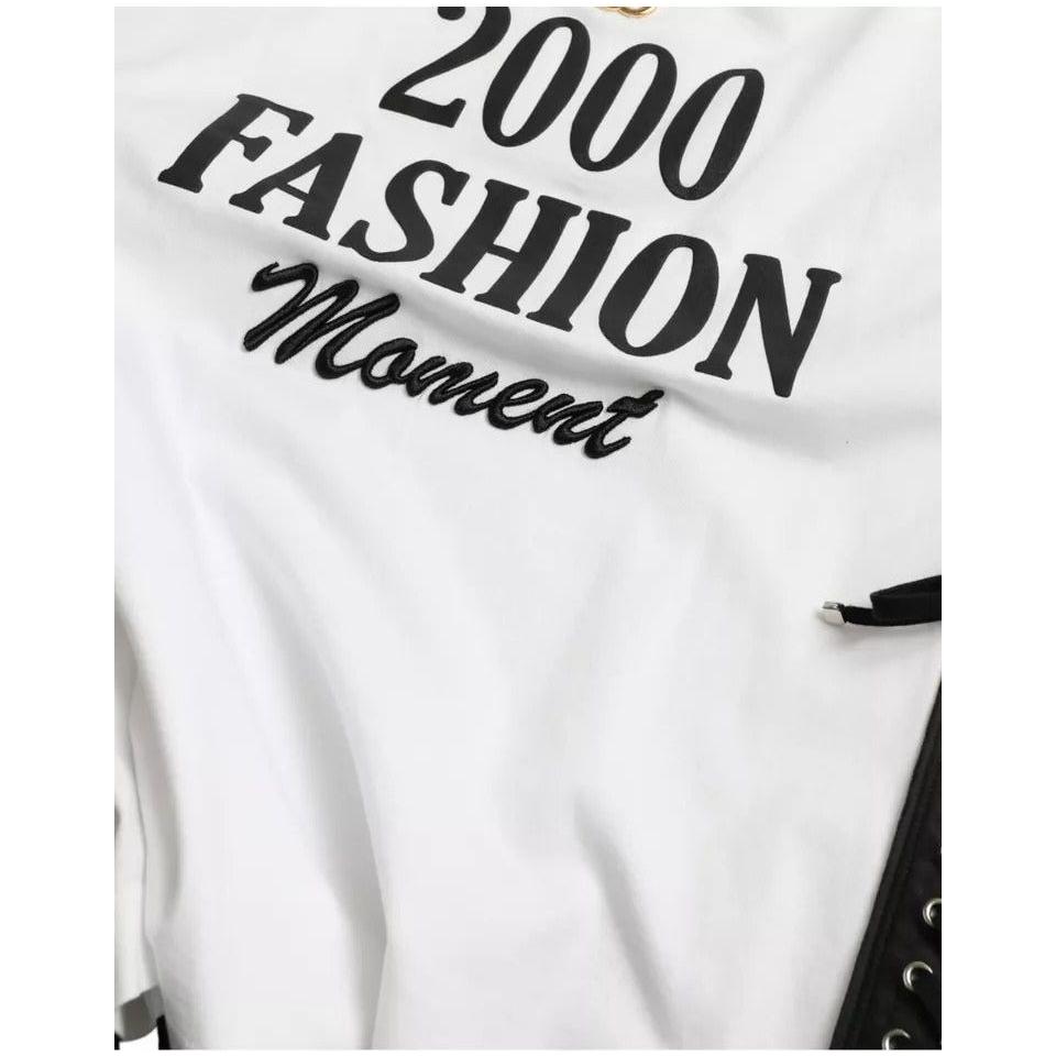 Dolce & Gabbana White Slogan Print Lacing Detailed T-shirt Dolce & Gabbana Lavender