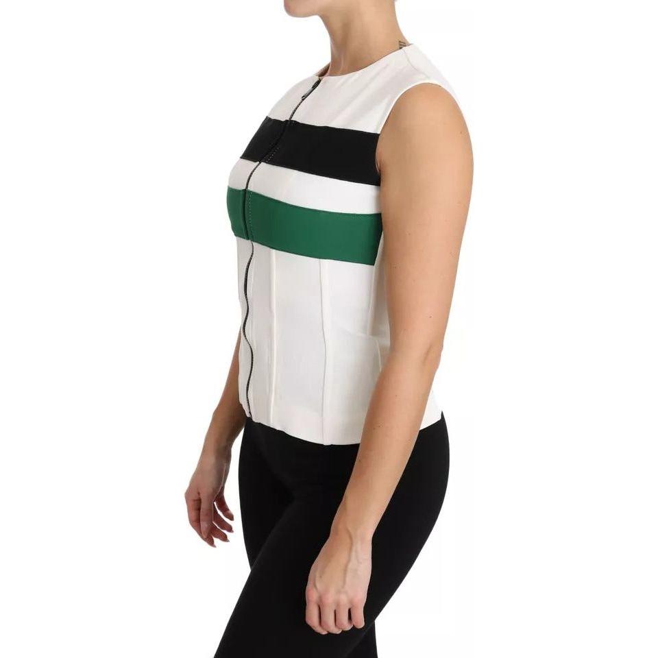 Dolce & Gabbana White Striped Cotton Sleeveless Top T-shirt Dolce & Gabbana Black