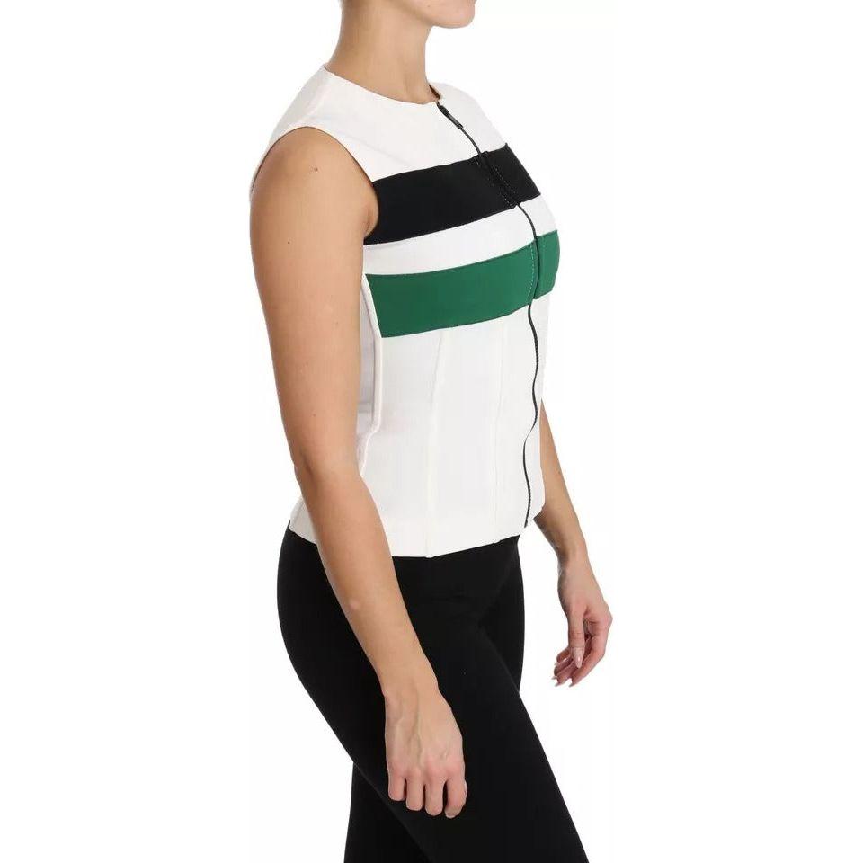 Dolce & Gabbana White Striped Cotton Sleeveless Top T-shirt Dolce & Gabbana Black