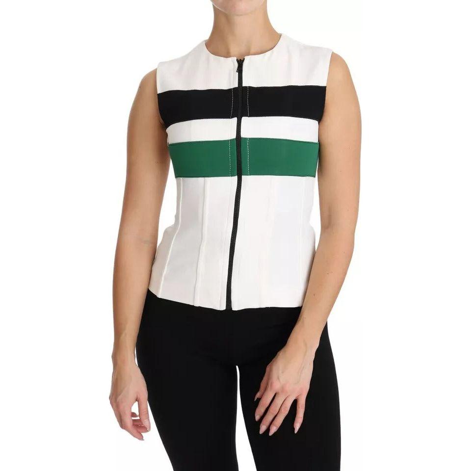 Dolce & Gabbana White Striped Cotton Sleeveless Top T-shirt Dolce & Gabbana Black
