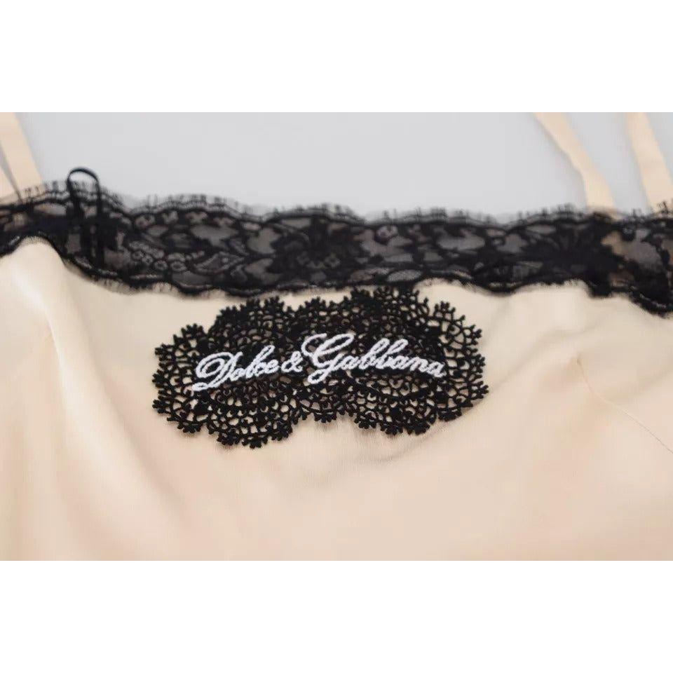 Dolce & Gabbana Beige Lace Spaghetti Logo Embroidery Top Dolce & Gabbana Light Gray