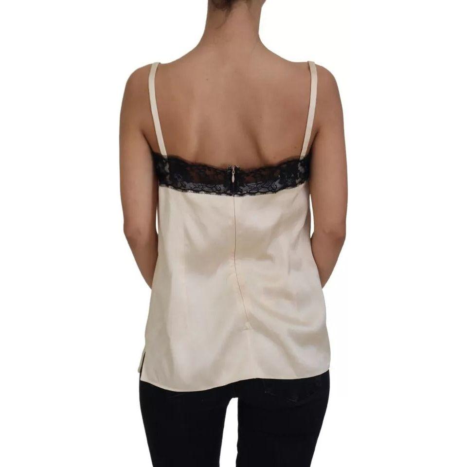 Dolce & Gabbana Beige Lace Spaghetti Logo Embroidery Top Dolce & Gabbana Rosy Brown