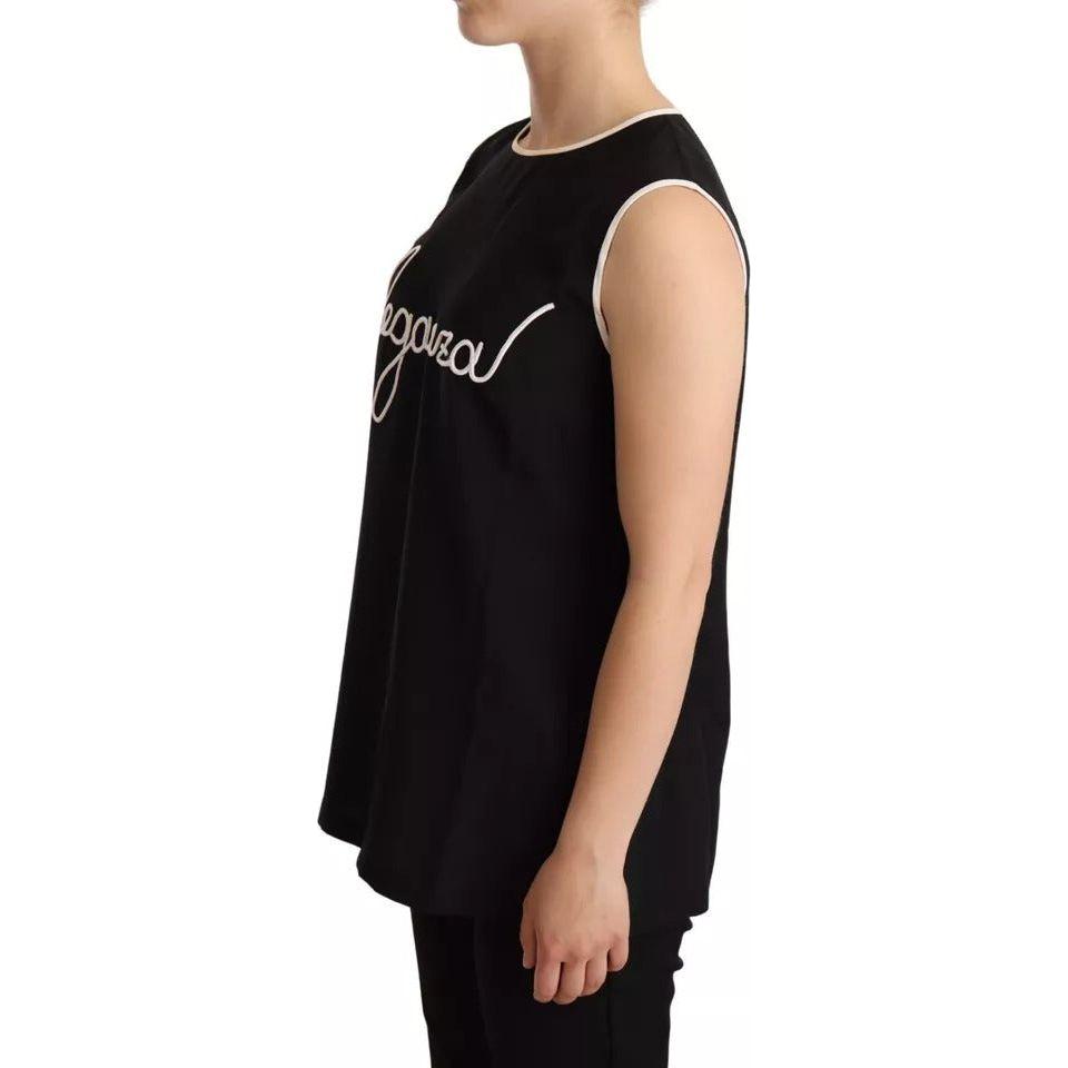 Dolce & Gabbana Black Silk Eleganza Print Sleeveless Tank Top Dolce & Gabbana Tan