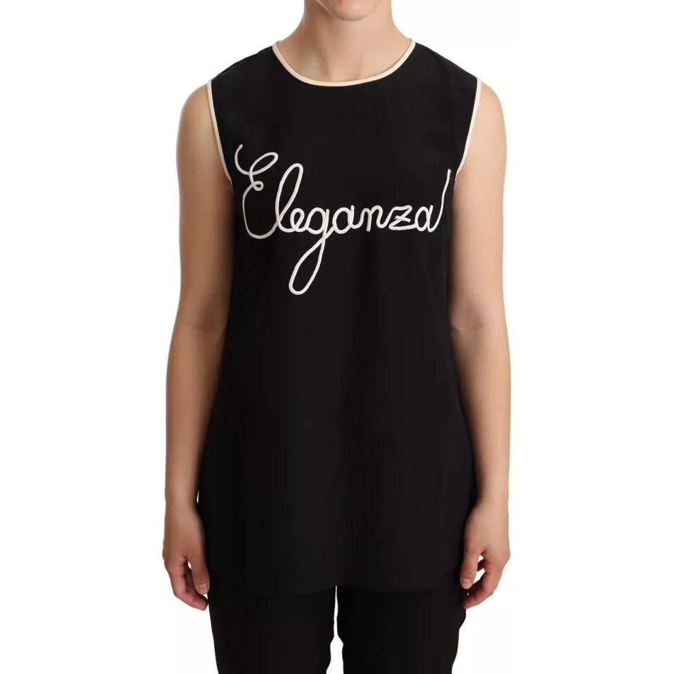 Dolce & Gabbana Black Silk Eleganza Print Sleeveless Tank Top Dolce & Gabbana Tan