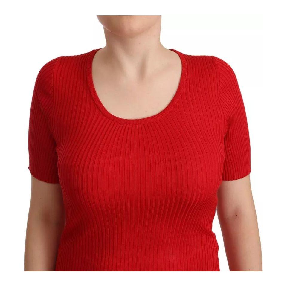 Dolce & Gabbana Red Silk T-shirt Short Sleeve Top Blouse Dolce & Gabbana Firebrick