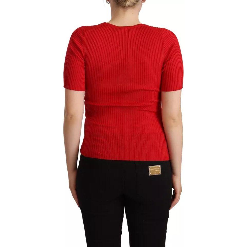 Dolce & Gabbana Red Silk T-shirt Short Sleeve Top Blouse Dolce & Gabbana Black