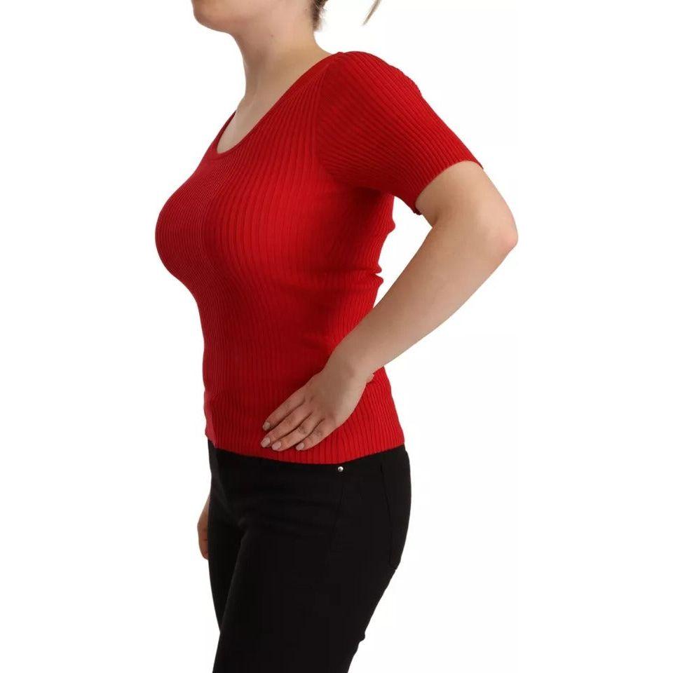 Dolce & Gabbana Red Silk T-shirt Short Sleeve Top Blouse Dolce & Gabbana Brown
