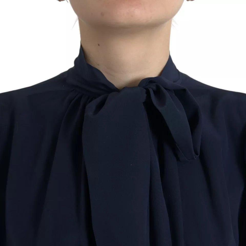 Dolce & Gabbana Blue Long Sleeves Ascot Collar Blouse Top Dolce & Gabbana Black