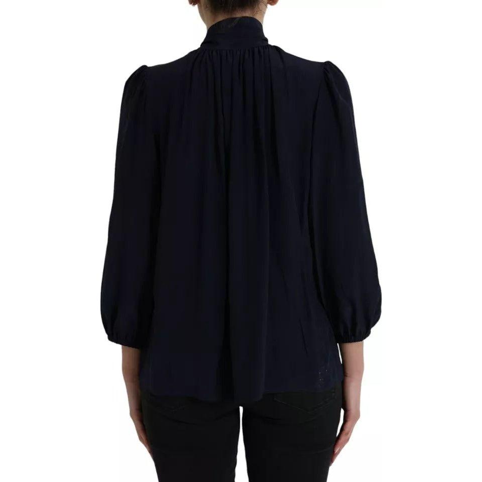 Dolce & Gabbana Blue Long Sleeves Ascot Collar Blouse Top Dolce & Gabbana Black