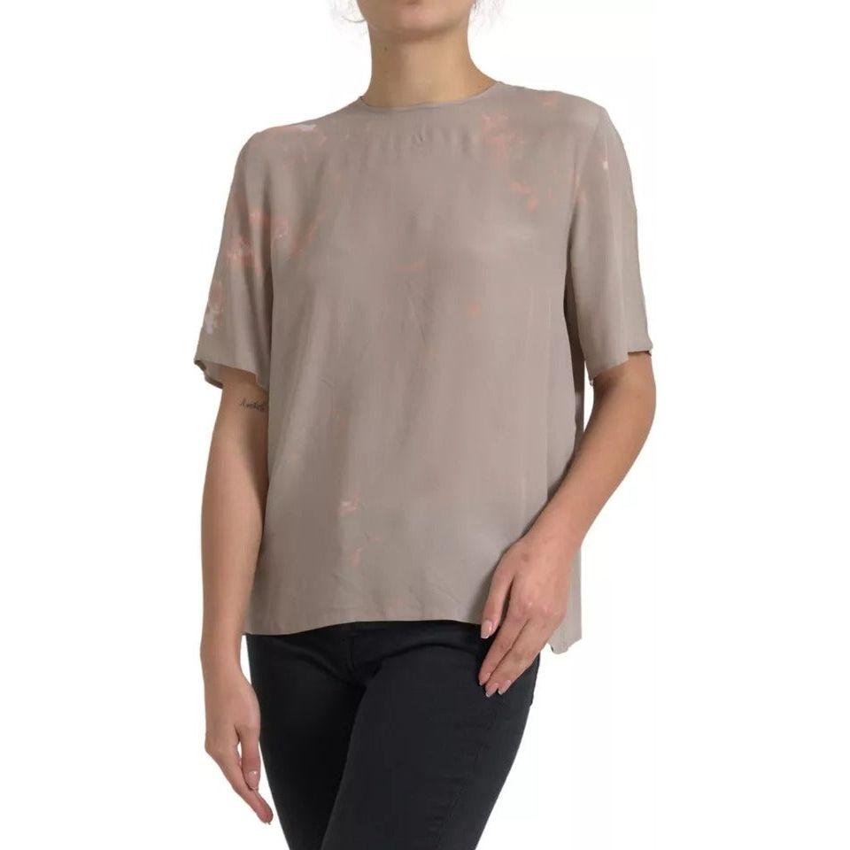 Dolce & Gabbana Brown Round Neck Short Sleeve Blouse Top Dolce & Gabbana Rosy Brown