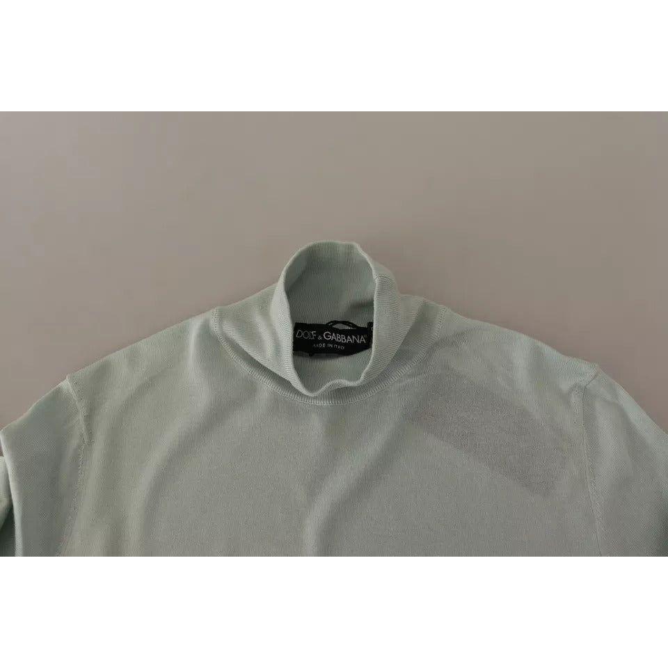 Dolce & Gabbana Mint Green 3/4 Sleeves Turtle Neck Silk Top Dolce & Gabbana Light Slate Gray