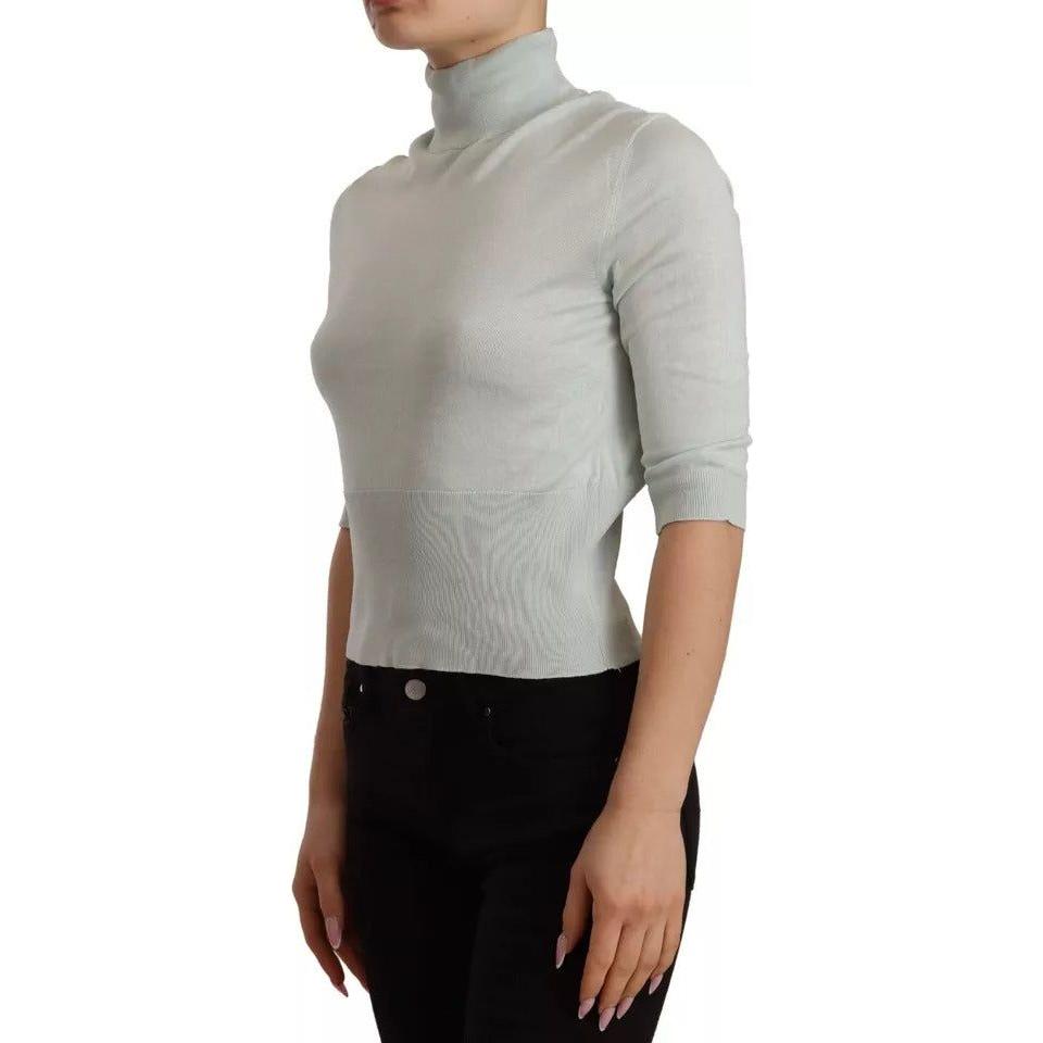 Dolce & Gabbana Mint Green 3/4 Sleeves Turtle Neck Silk Top Dolce & Gabbana Dark Gray