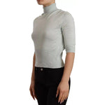 Dolce & Gabbana Mint Green 3/4 Sleeves Turtle Neck Silk Top Dolce & Gabbana Dark Gray