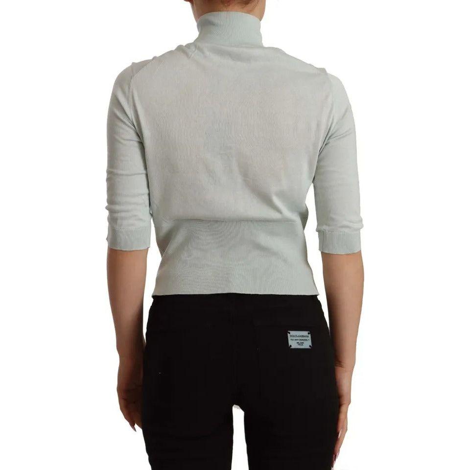 Dolce & Gabbana Mint Green 3/4 Sleeves Turtle Neck Silk Top Dolce & Gabbana Dark Gray