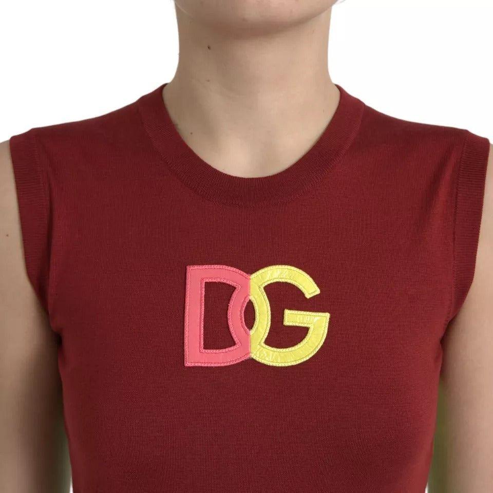 Dolce & Gabbana Red Green Silk DG Logo Sleeveless Tank Top Dolce & Gabbana Saddle Brown