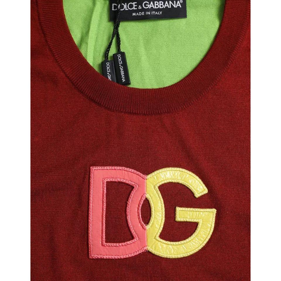 Dolce & Gabbana Red Green Silk DG Logo Sleeveless Tank Top Dolce & Gabbana Dark Red