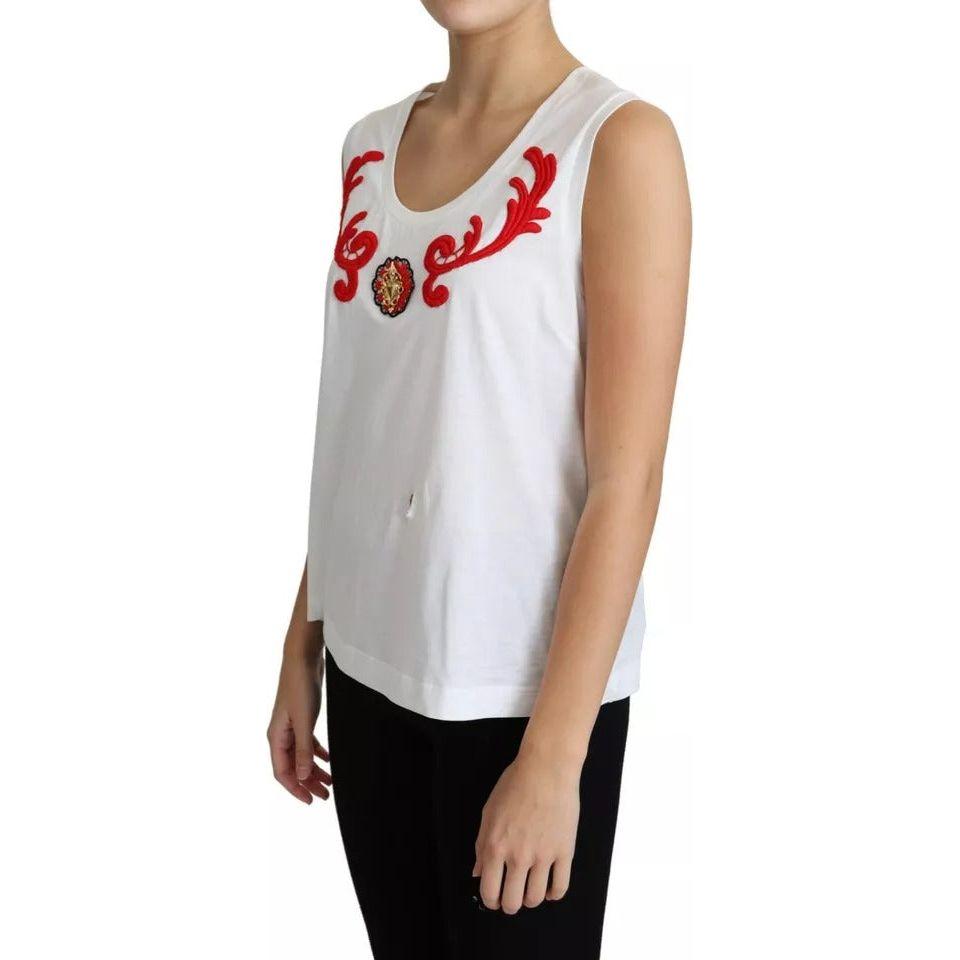 Dolce & Gabbana White Cotton Heart Applique Sleeveless Tank Top Dolce & Gabbana Gray