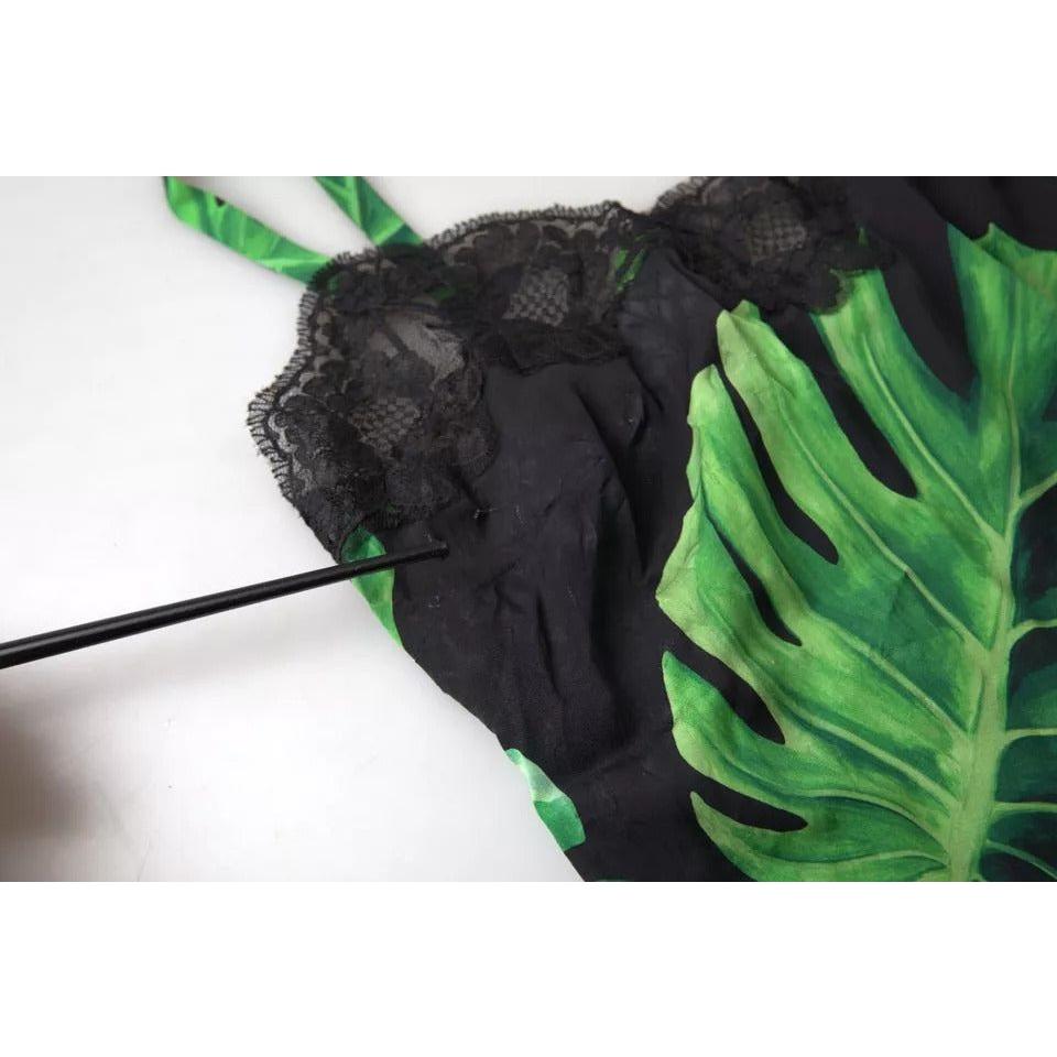 Dolce & Gabbana Black Philodendron Print Silk Camisole Underwear Dolce & Gabbana Lavender