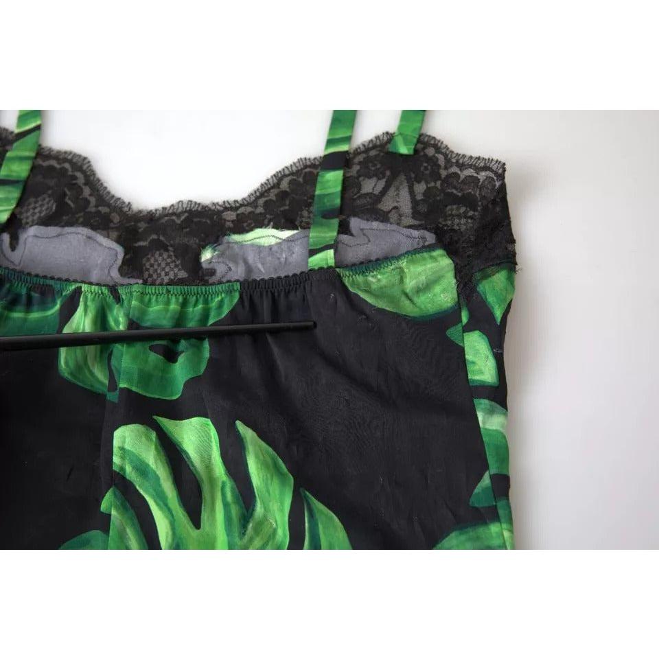 Dolce & Gabbana Black Philodendron Print Silk Camisole Underwear Dolce & Gabbana Light Gray