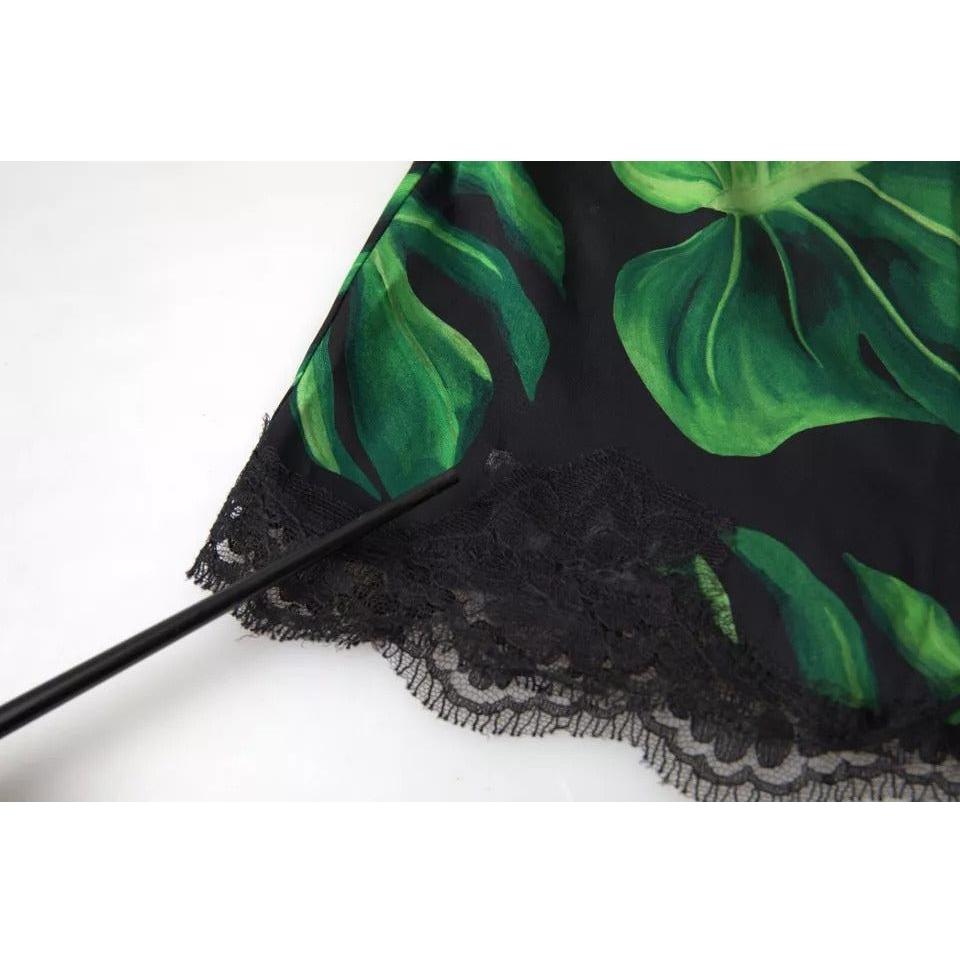 Dolce & Gabbana Black Philodendron Print Silk Camisole Underwear Dolce & Gabbana White Smoke