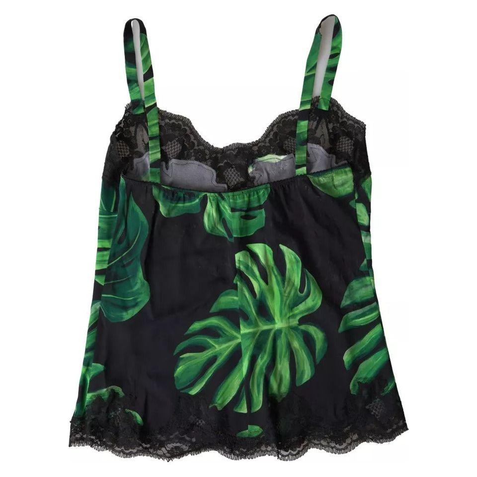 Dolce & Gabbana Black Philodendron Print Silk Camisole Underwear Dolce & Gabbana Dark Slate Gray