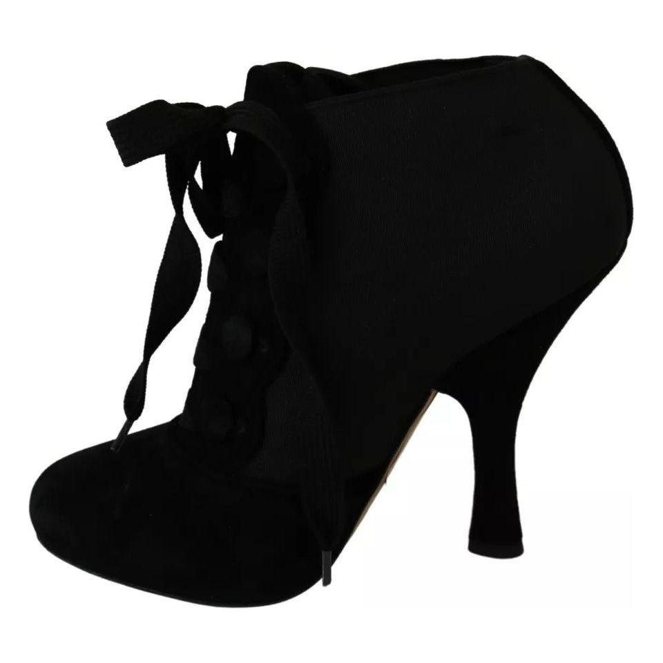 Dolce & Gabbana Black Suede Stretch Ankle Boots Booties Shoes Dolce & Gabbana Black