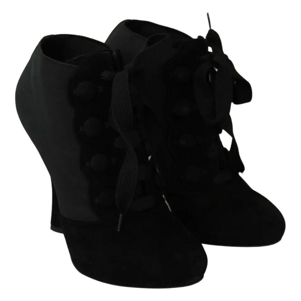 Dolce & Gabbana Black Suede Stretch Ankle Boots Booties Shoes Dolce & Gabbana Black