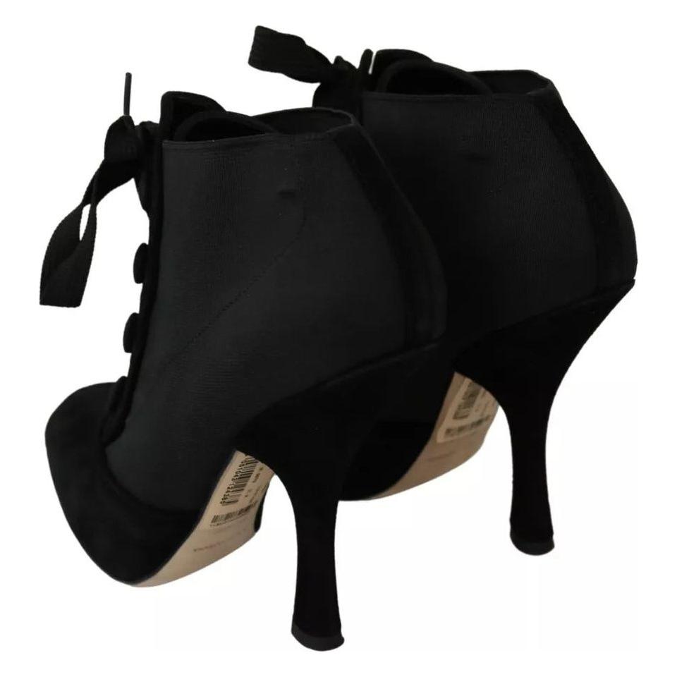 Dolce & Gabbana Black Suede Stretch Ankle Boots Booties Shoes Dolce & Gabbana Black