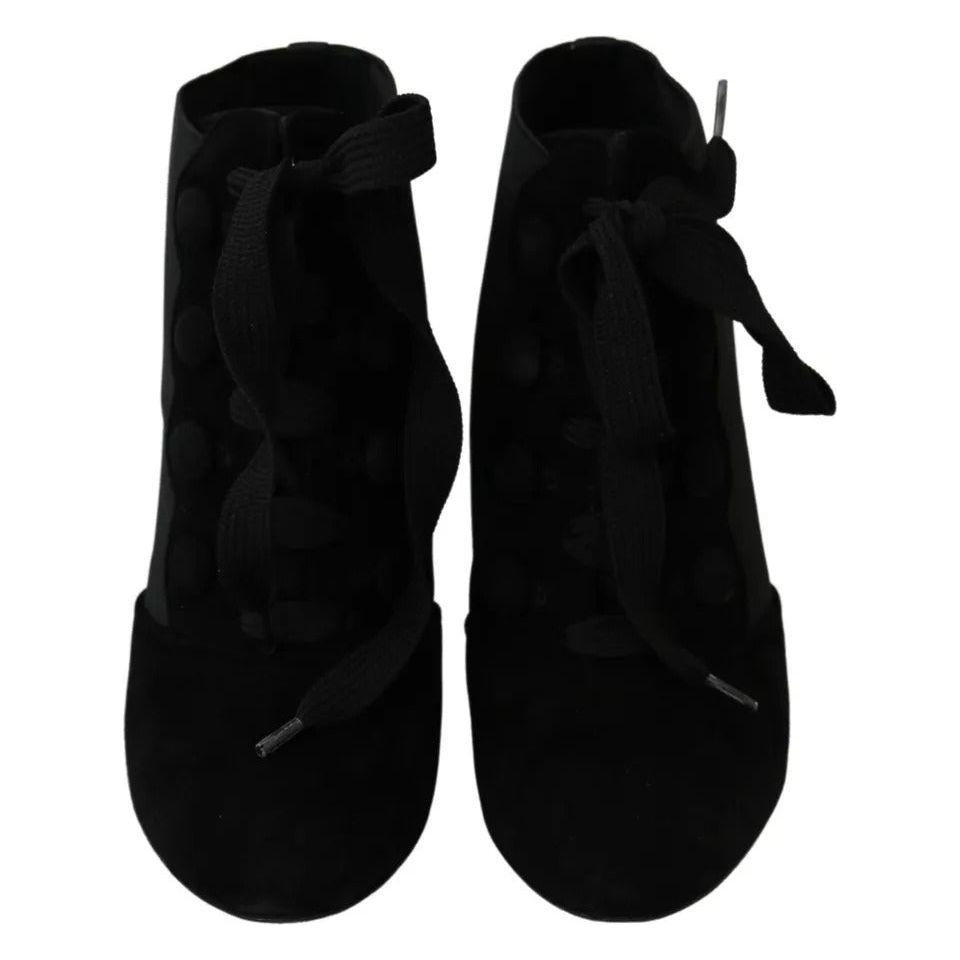 Dolce & Gabbana Black Suede Stretch Ankle Boots Booties Shoes Dolce & Gabbana Black