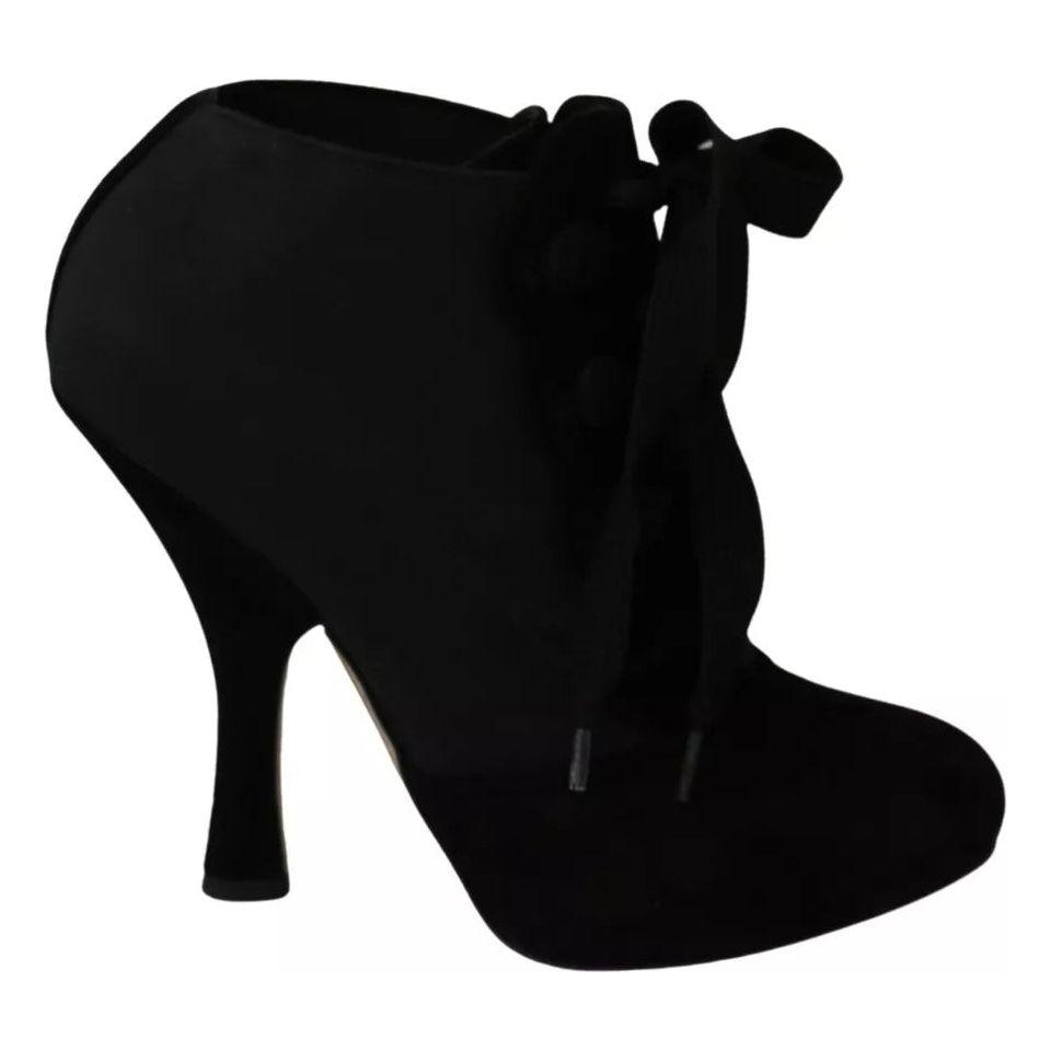 Dolce & Gabbana Black Suede Stretch Ankle Boots Booties Shoes Dolce & Gabbana Black