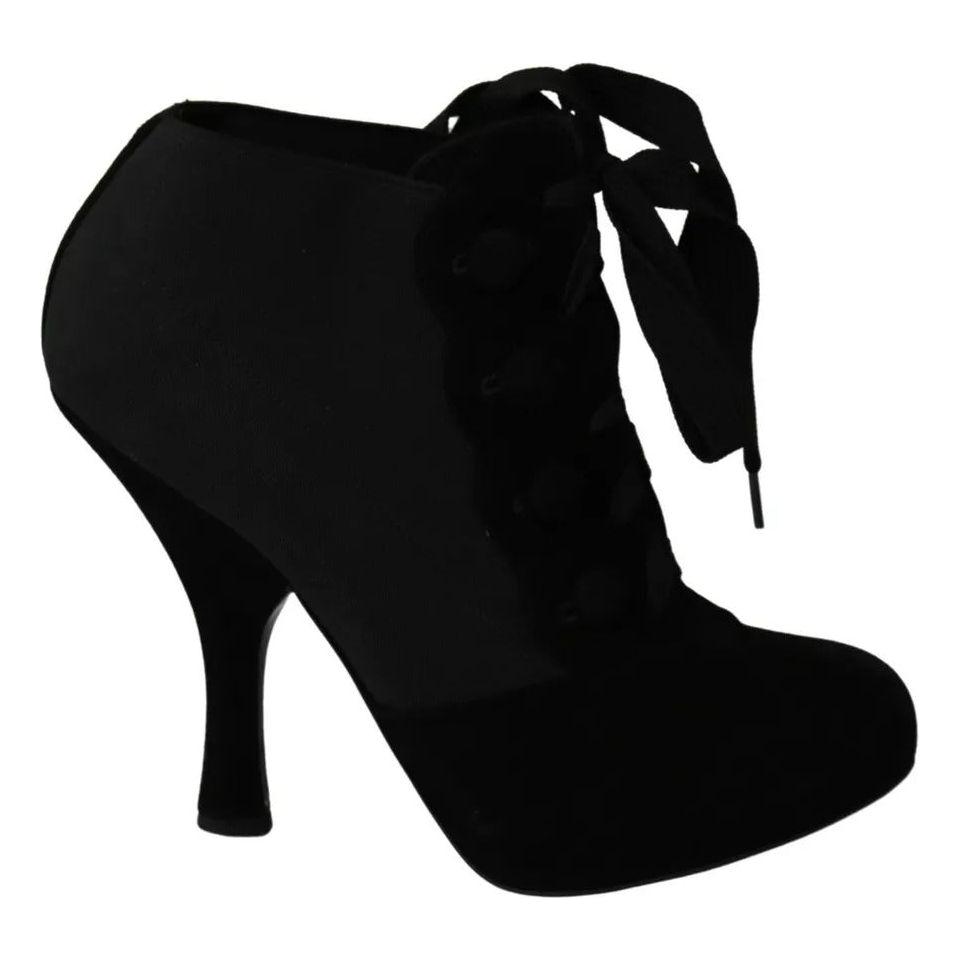 Dolce & Gabbana Black Suede Stretch Ankle Boots Booties Shoes Dolce & Gabbana Black