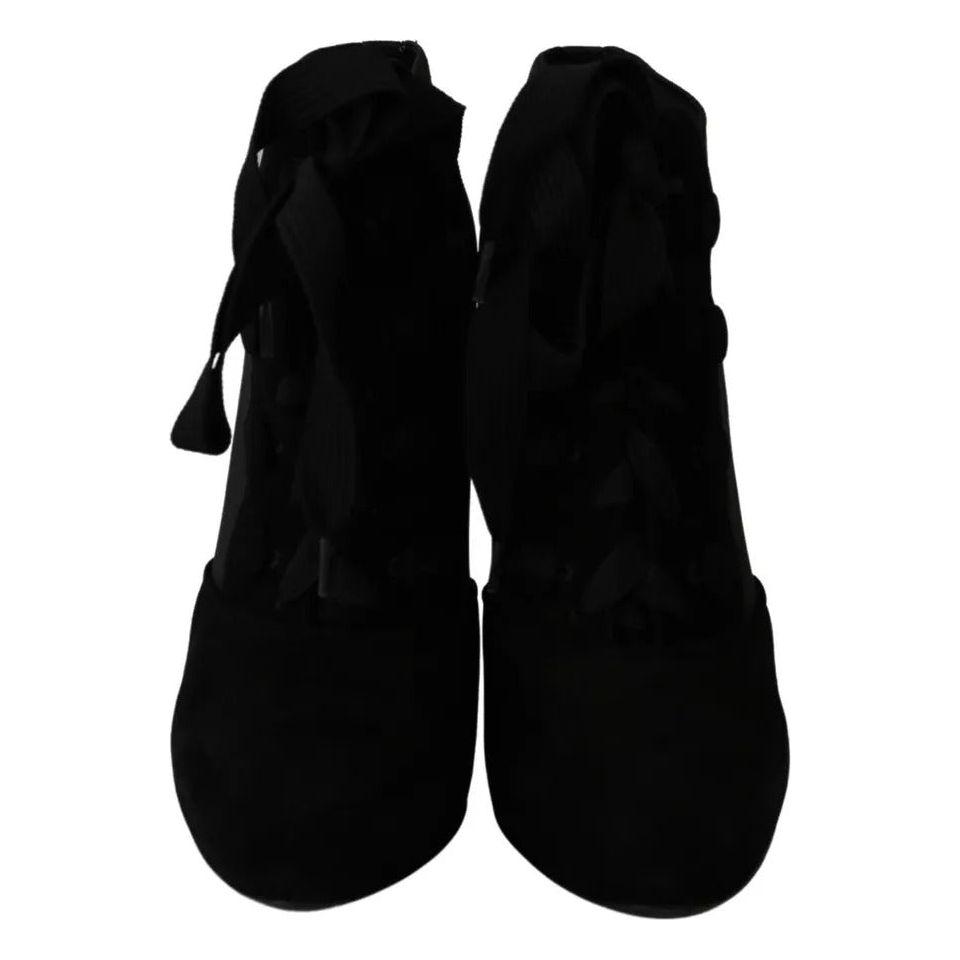 Dolce & Gabbana Black Suede Stretch Ankle Boots Booties Shoes Dolce & Gabbana Black