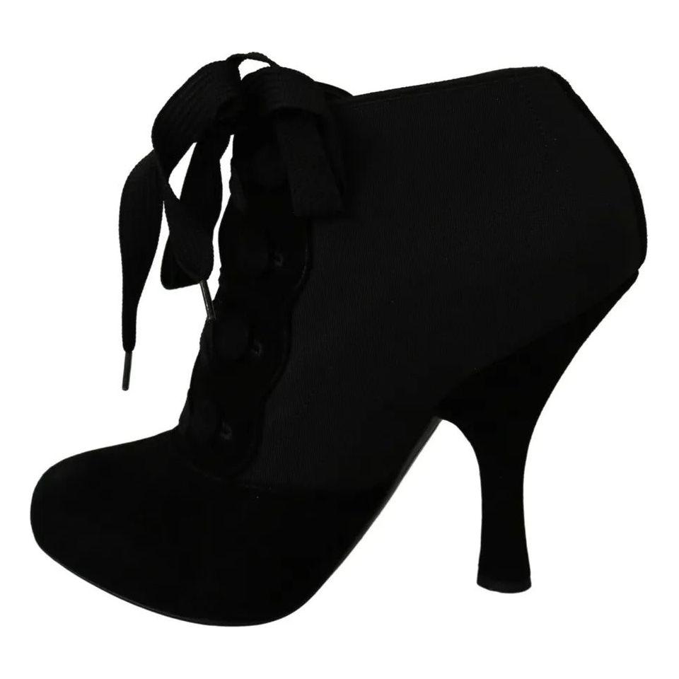 Dolce & Gabbana Black Suede Stretch Ankle Boots Booties Shoes Dolce & Gabbana Black