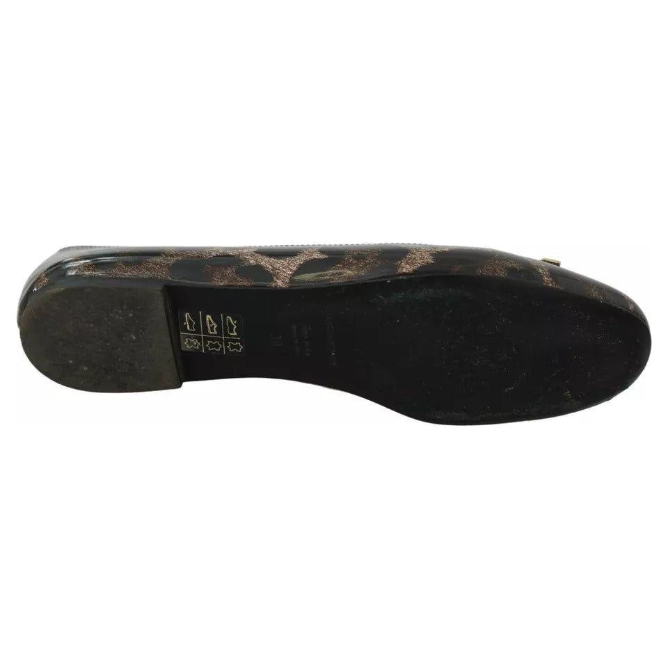Dolce & Gabbana Brown Leopard Ballerina Flats Leather Shoes Dolce & Gabbana Black